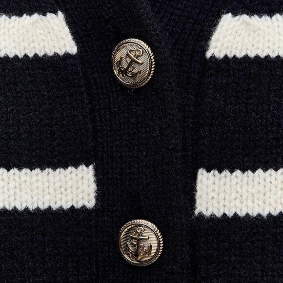 NWOT Zara Navy Striped 100% Wool Knit Cardigan with Nautical Buttons Details - Picture 3 of 10